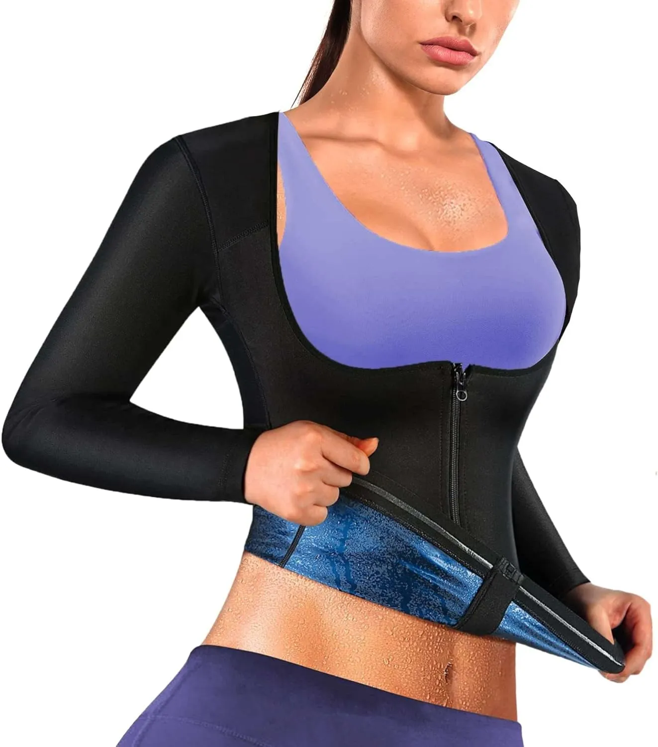 Sauna Suit Shirt For Women Weight Loss Waist Trainer Sweat Vest Workout Fajas Long Sleeve