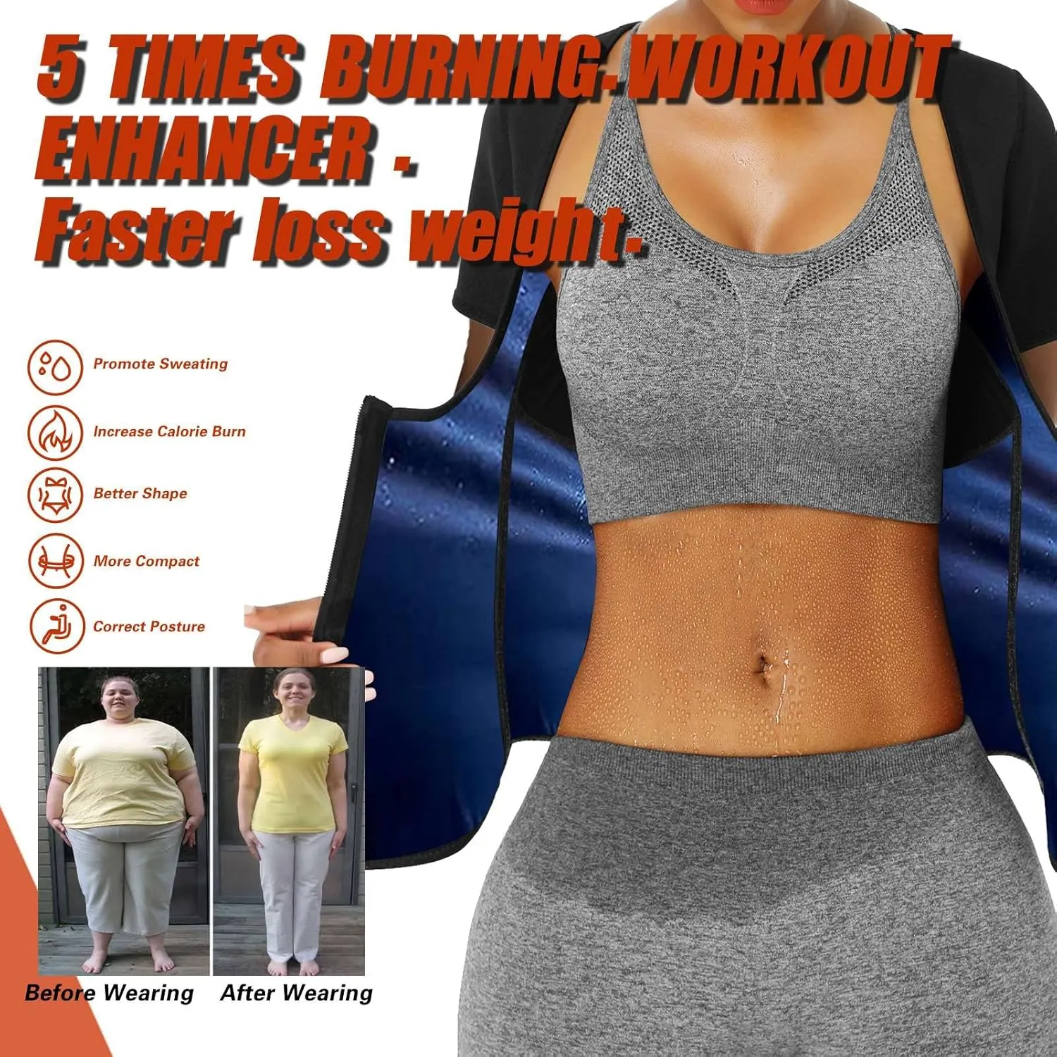 Sauna Suit Shirt For Women Weight Loss Waist Trainer Sweat Vest Workout Fajas