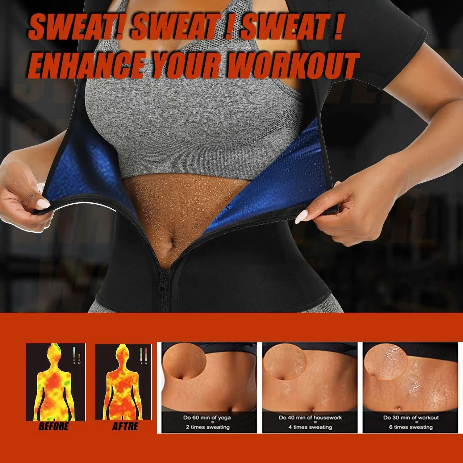 Sauna Suit Shirt For Women Weight Loss Waist Trainer Sweat Vest Workout Fajas