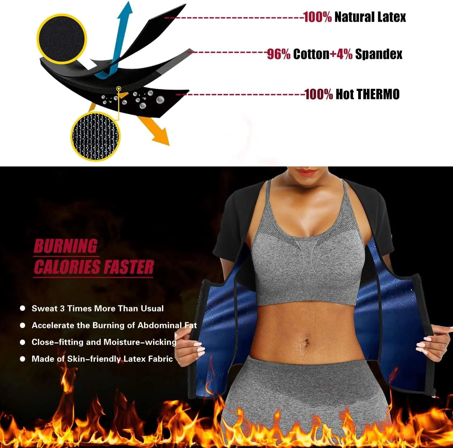 Sauna Suit Shirt For Women Weight Loss Waist Trainer Sweat Vest Workout Fajas