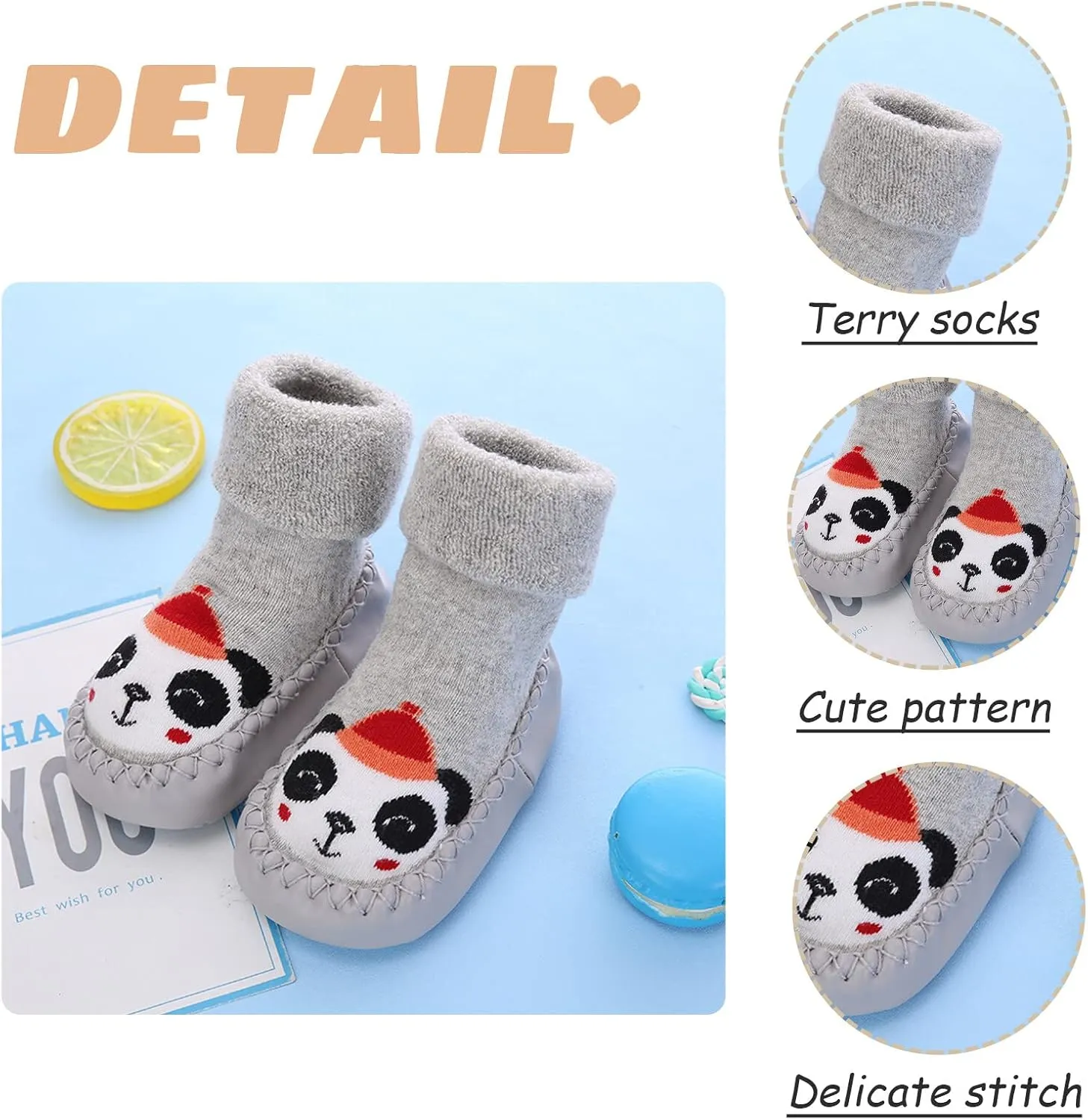 SEAUR 3 Pairs Toddler Slipper Socks Anti Skid Baby Sock Shoes for Walking Infant Moccasins Animal Crib Shoes Sock With Grips