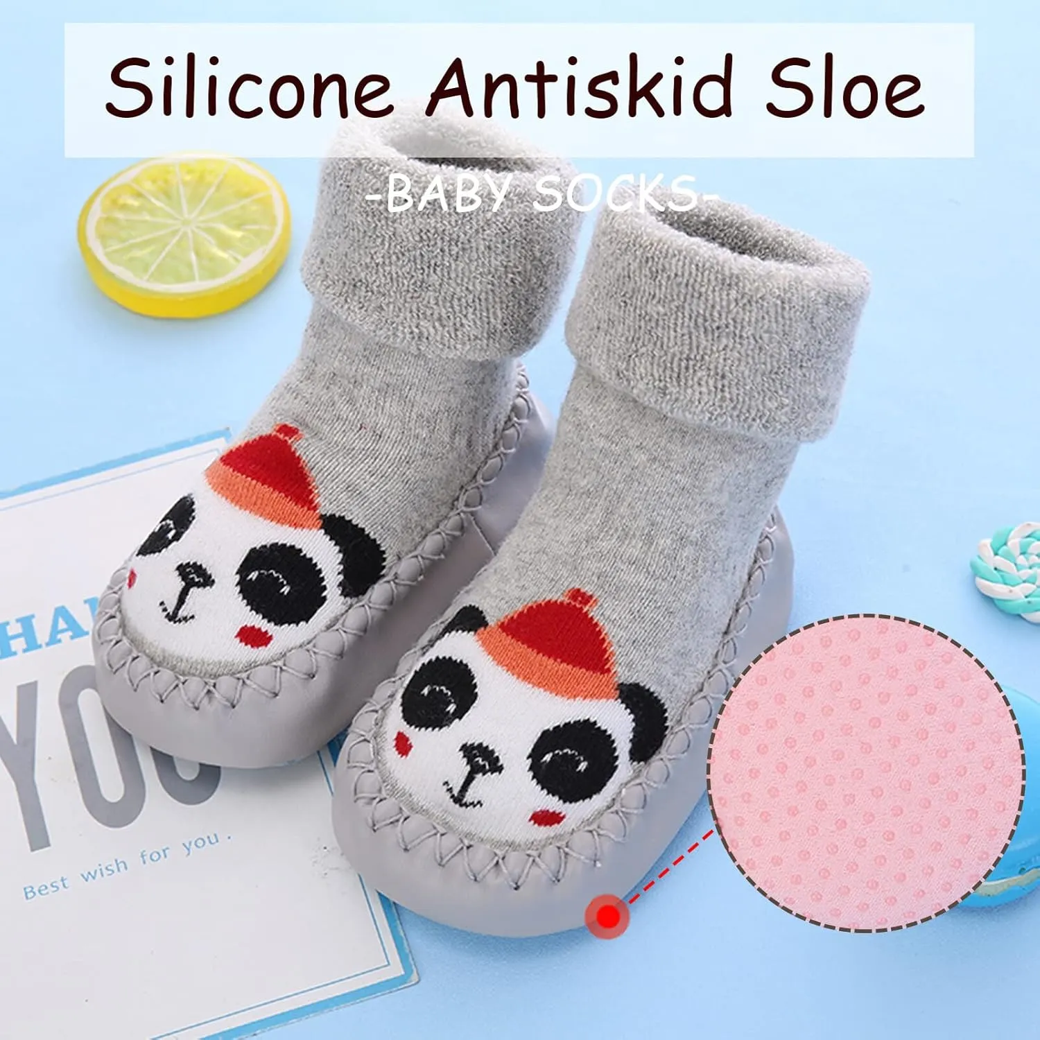 SEAUR 3 Pairs Toddler Slipper Socks Anti Skid Baby Sock Shoes for Walking Infant Moccasins Animal Crib Shoes Sock With Grips