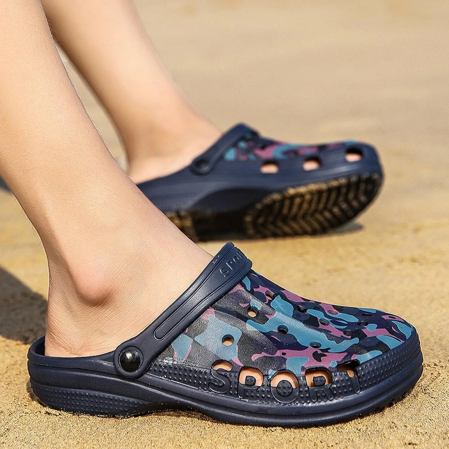 SECHRITE Men's Garden Clogs Camo Summer Sandals Sport Clogs Beach Pool Water Sandal Shower Shoes