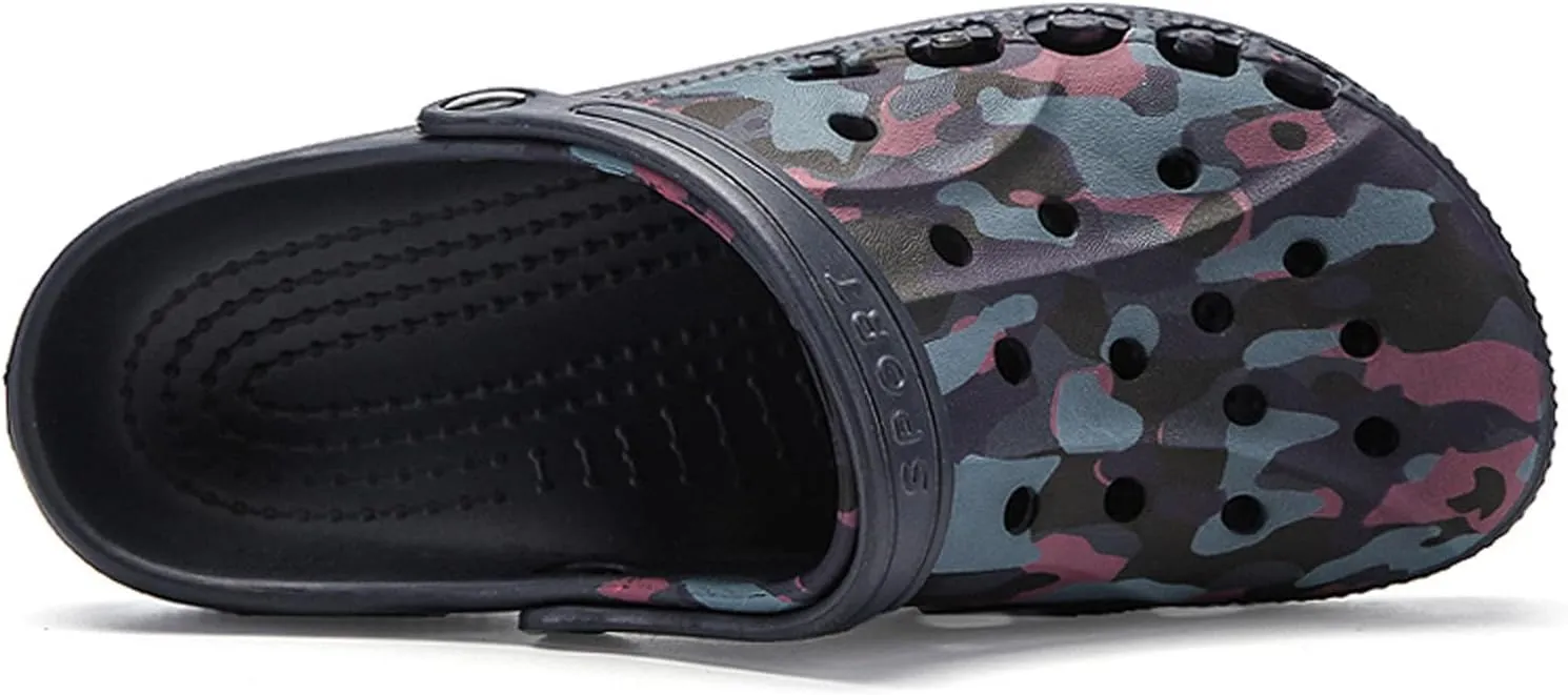 SECHRITE Men's Garden Clogs Camo Summer Sandals Sport Clogs Beach Pool Water Sandal Shower Shoes