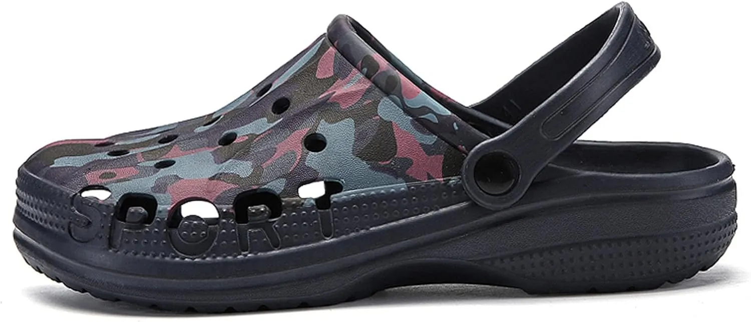 SECHRITE Men's Garden Clogs Camo Summer Sandals Sport Clogs Beach Pool Water Sandal Shower Shoes