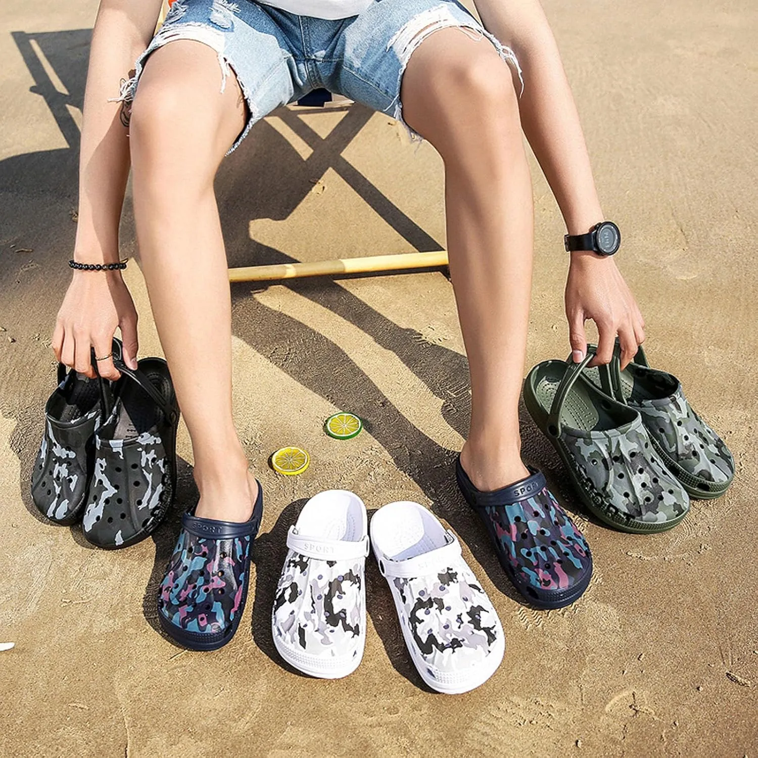 SECHRITE Men's Garden Clogs Camo Summer Sandals Sport Clogs Beach Pool Water Sandal Shower Shoes