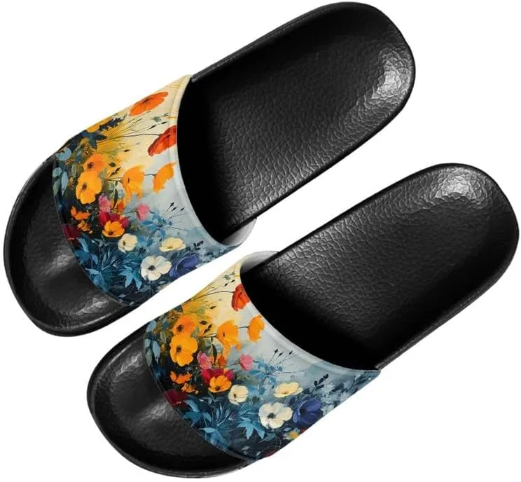 Semioury Tulip Home Slippers for Women Monet Thick Cushioned Sole Shower Bathroom Sandals Tie-Dye Cozy Indoor Outdoor Slipper
