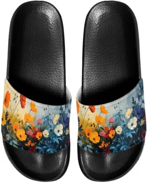 Semioury Tulip Home Slippers for Women Monet Thick Cushioned Sole Shower Bathroom Sandals Tie-Dye Cozy Indoor Outdoor Slipper
