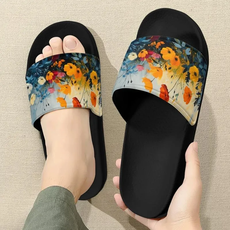 Semioury Tulip Home Slippers for Women Monet Thick Cushioned Sole Shower Bathroom Sandals Tie-Dye Cozy Indoor Outdoor Slipper