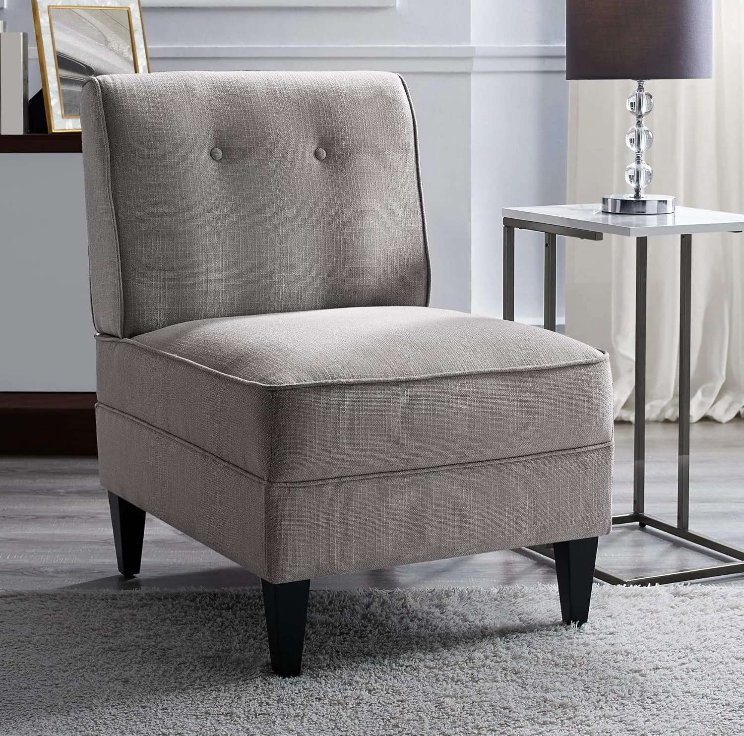 Serta Copenhagen Modern Accent Chair Button Tufted Backrest, Sinuous Spring Seat Cushion, Rubberwood Legs, Upholstery for Living Room, Bedroom and Small Spaces, Polyester Woven Fabric, Gray