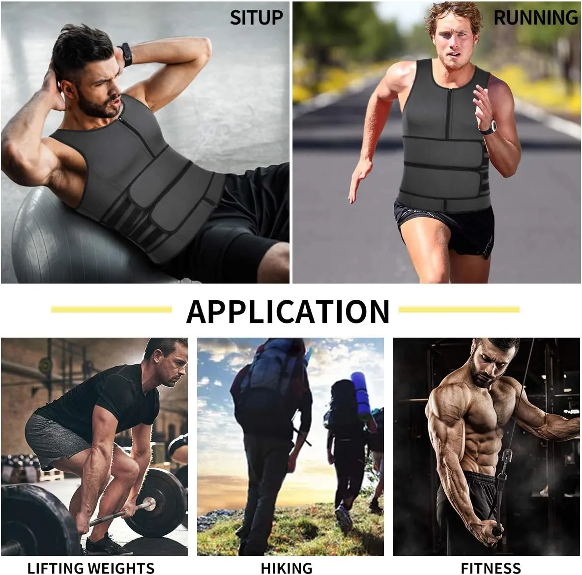 SHAPERIN Men Neoprene Sauna Zipper Waist Trainer Vest Tank Top Trimmer Body Shaper