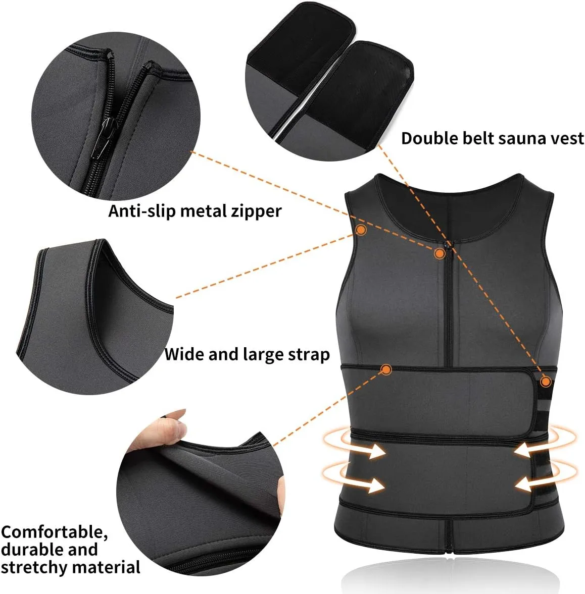 SHAPERIN Men Neoprene Sauna Zipper Waist Trainer Vest Tank Top Trimmer Body Shaper