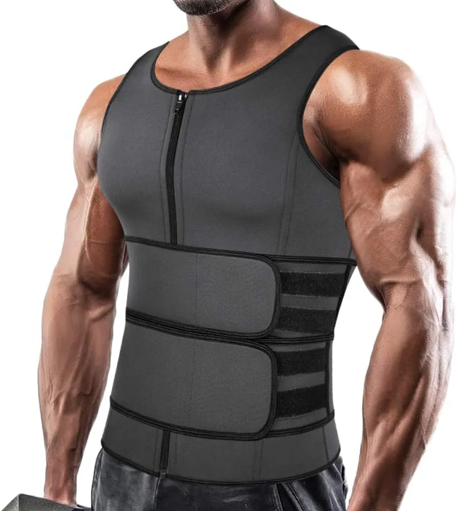 SHAPERIN Men Neoprene Sauna Zipper Waist Trainer Vest Tank Top Trimmer Body Shaper
