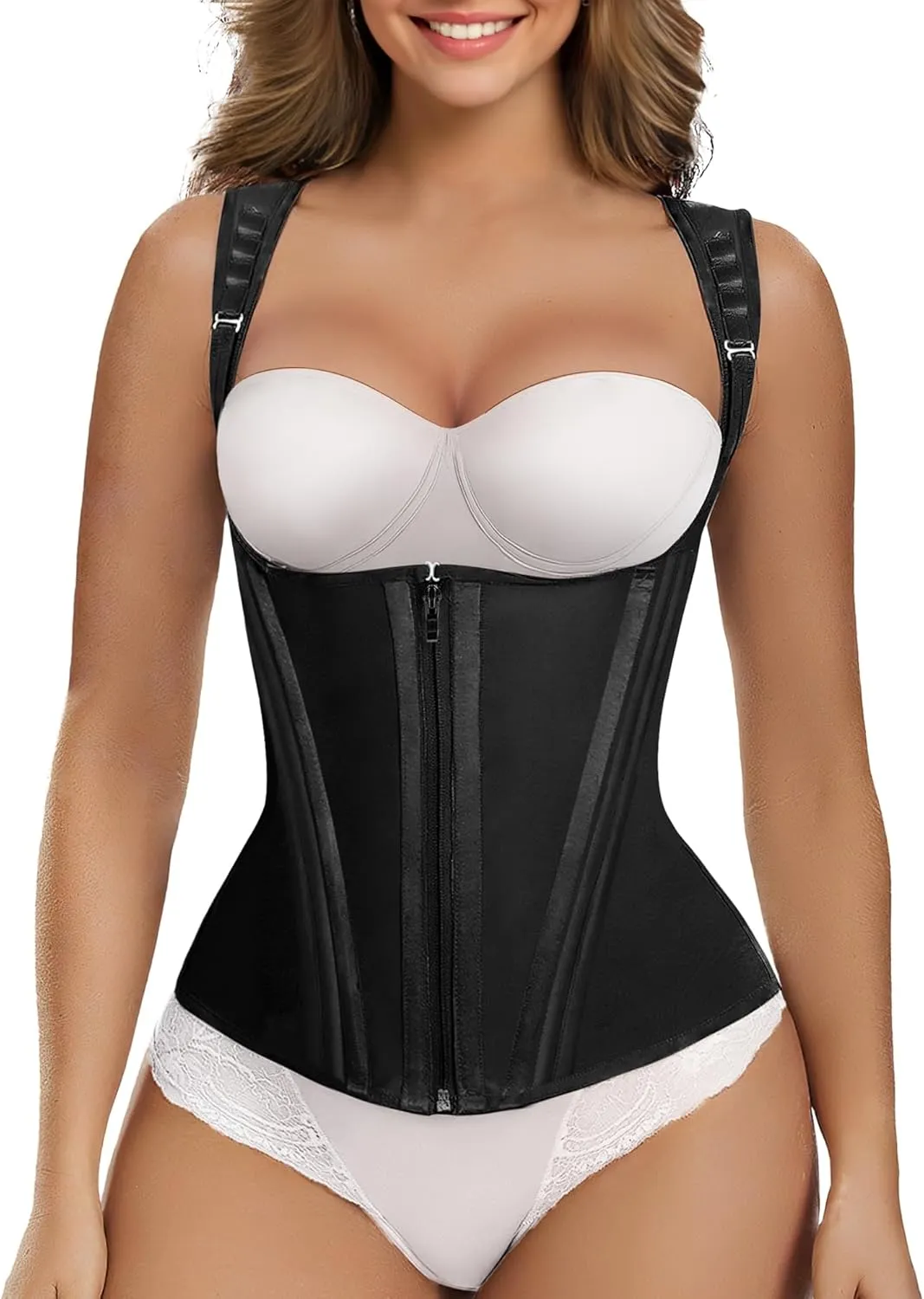SHAPERX Women's Waist Trainer Tummy Control Body Shaper Waist Cincher Corset With Zipper and Hooks