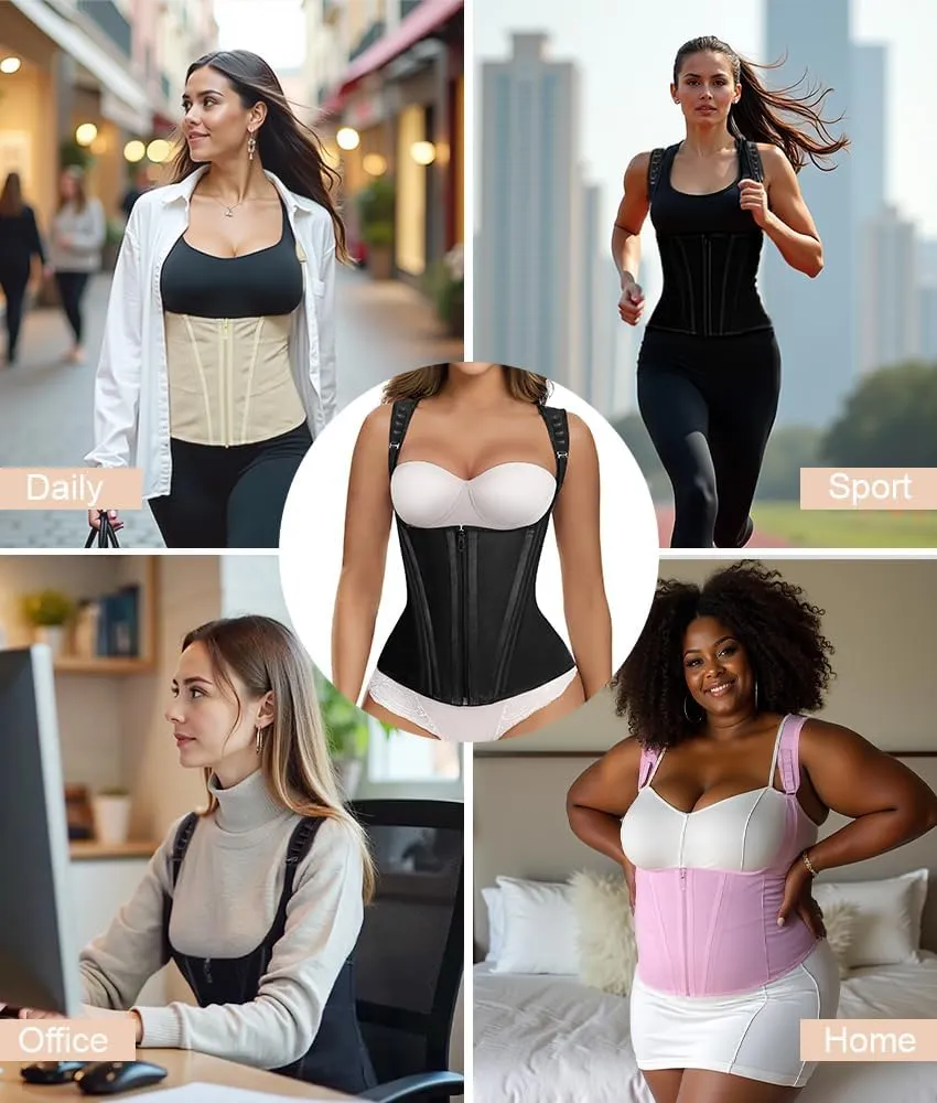 SHAPERX Women's Waist Trainer Tummy Control Body Shaper Waist Cincher Corset With Zipper and Hooks