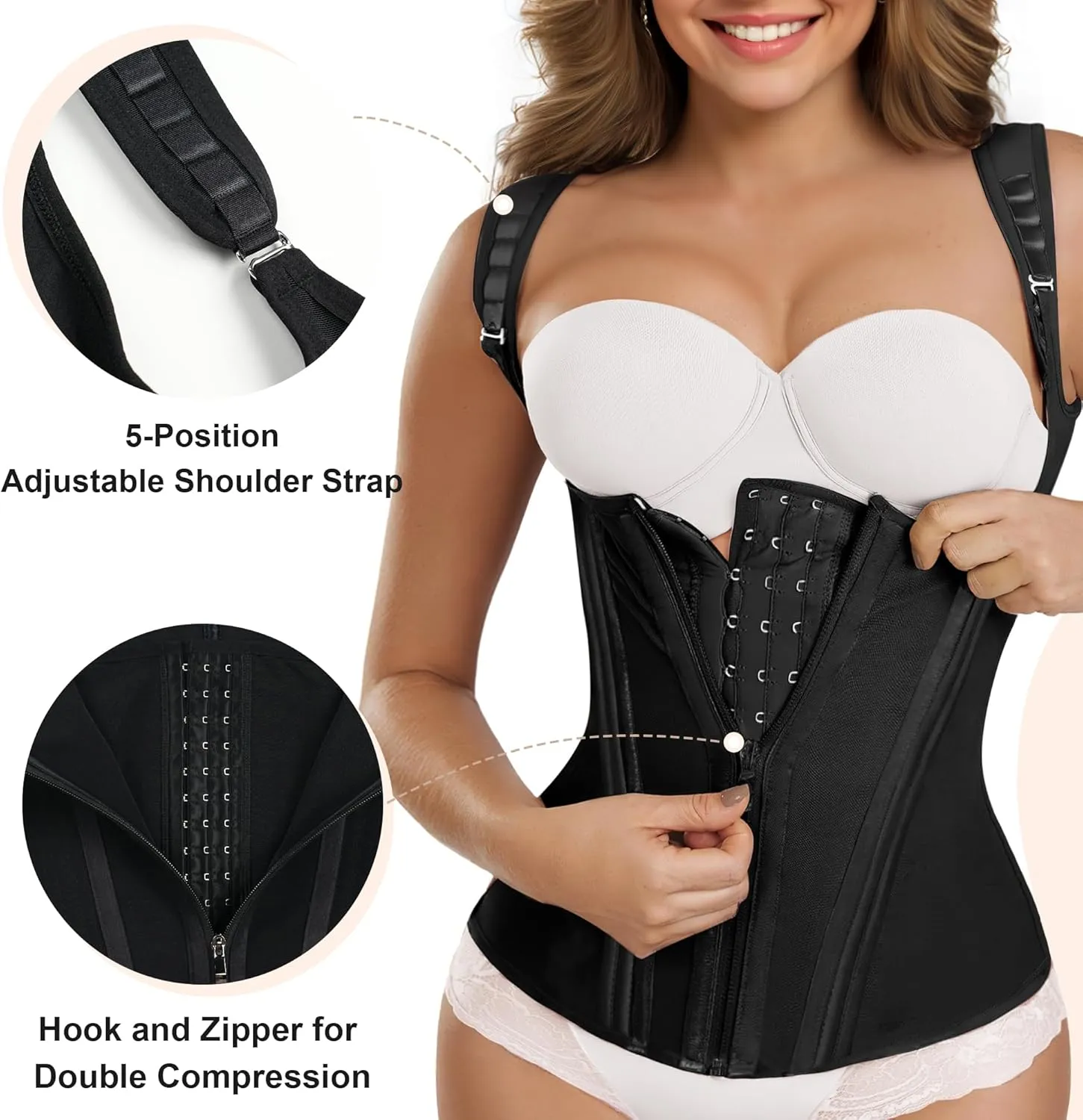 SHAPERX Women's Waist Trainer Tummy Control Body Shaper Waist Cincher Corset With Zipper and Hooks