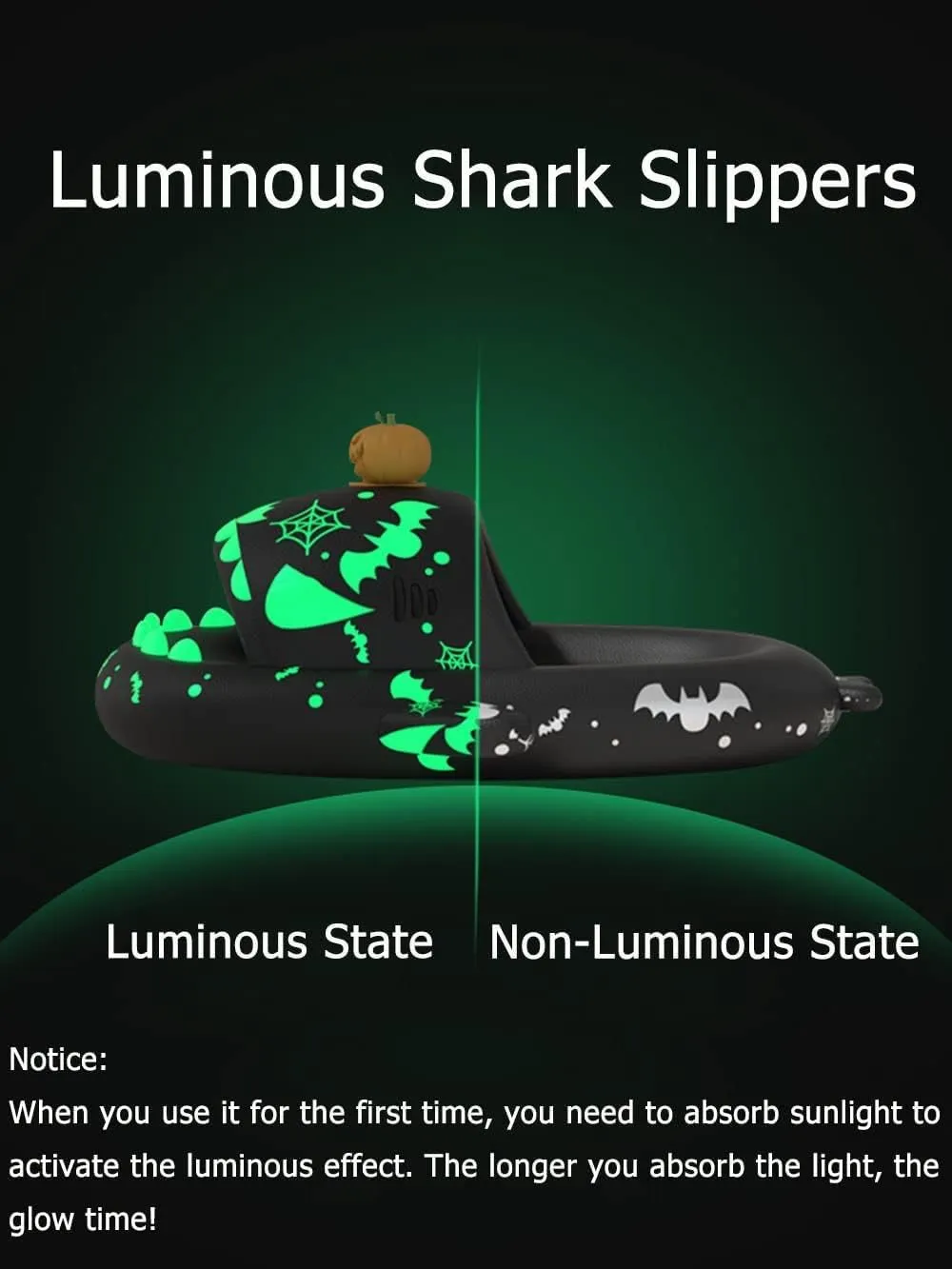 Shark Slides Glow in the Dark, Christmas Shark Slides, Santa Shark Slides, 3D Cartoon Spooky Cloudy Shark Slippers