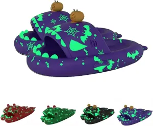 Shark Slides Glow in the Dark, Christmas Shark Slides, Santa Shark Slides, 3D Cartoon Spooky Cloudy Shark Slippers