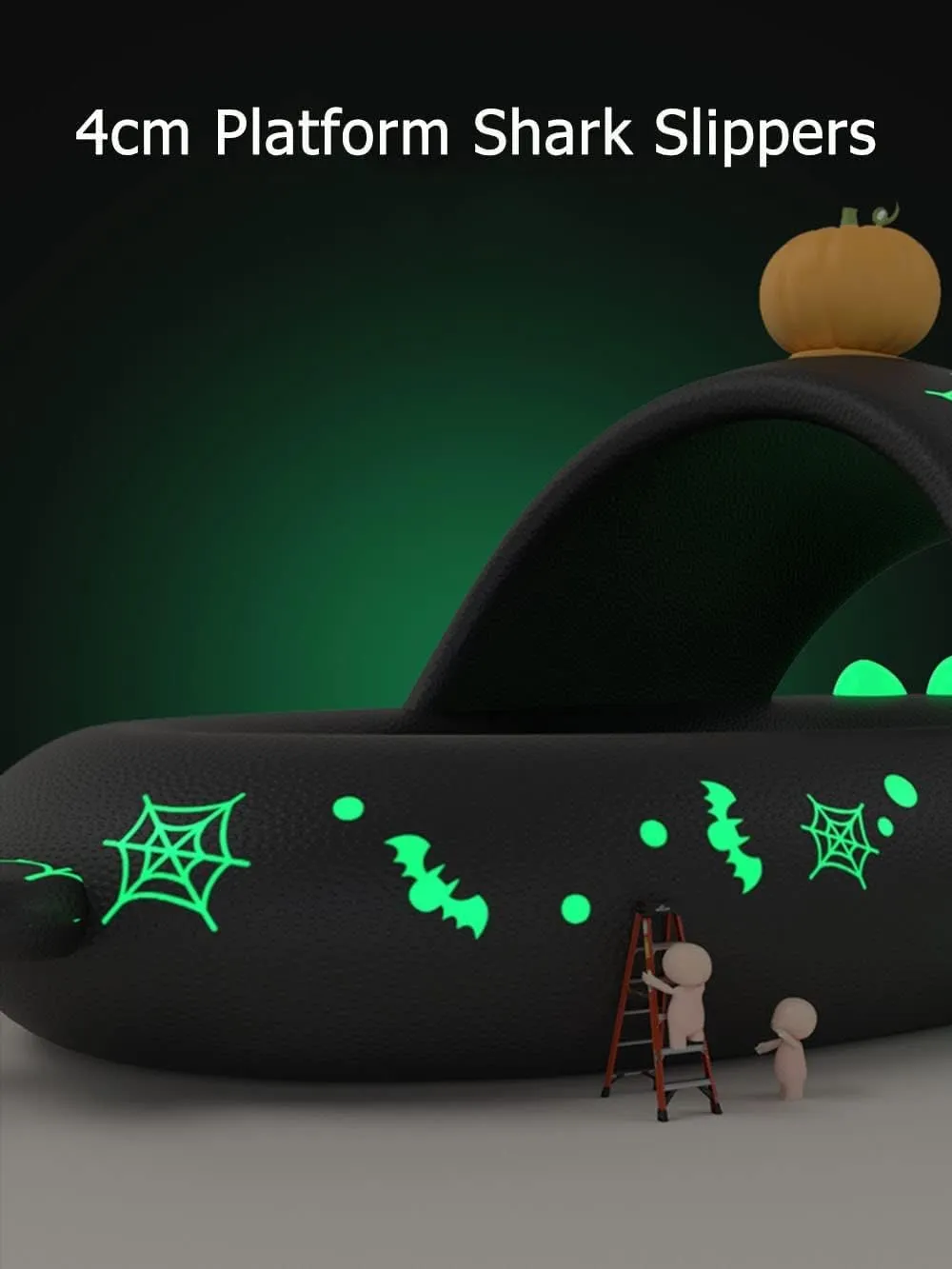 Shark Slides Glow in the Dark, Christmas Shark Slides, Santa Shark Slides, 3D Cartoon Spooky Cloudy Shark Slippers
