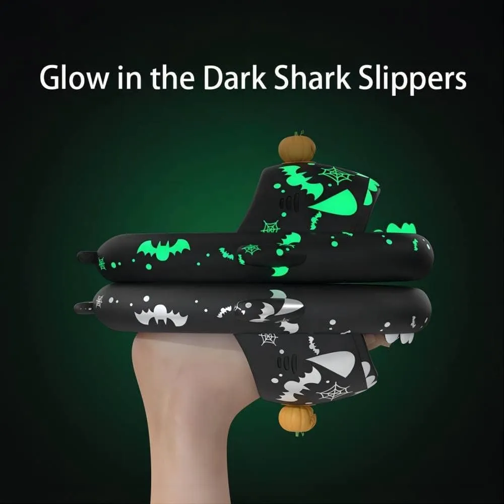 Shark Slides Glow in the Dark, Christmas Shark Slides, Santa Shark Slides, 3D Cartoon Spooky Cloudy Shark Slippers