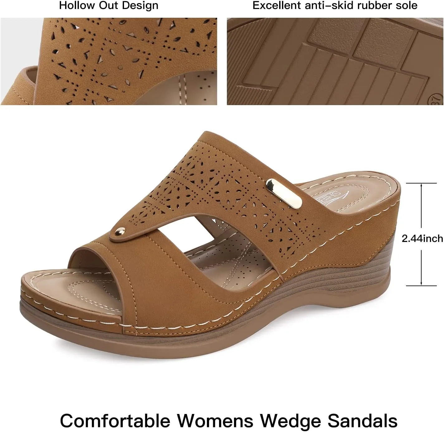 SHIBEVER Womens Wedge Sandals Summer: Comfortable Wedges Sandal Slip On Shoes For Womens Low Heel Dressy Hollow Out Ladies Sandal