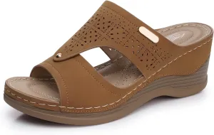 SHIBEVER Womens Wedge Sandals Summer: Comfortable Wedges Sandal Slip On Shoes For Womens Low Heel Dressy Hollow Out Ladies Sandal
