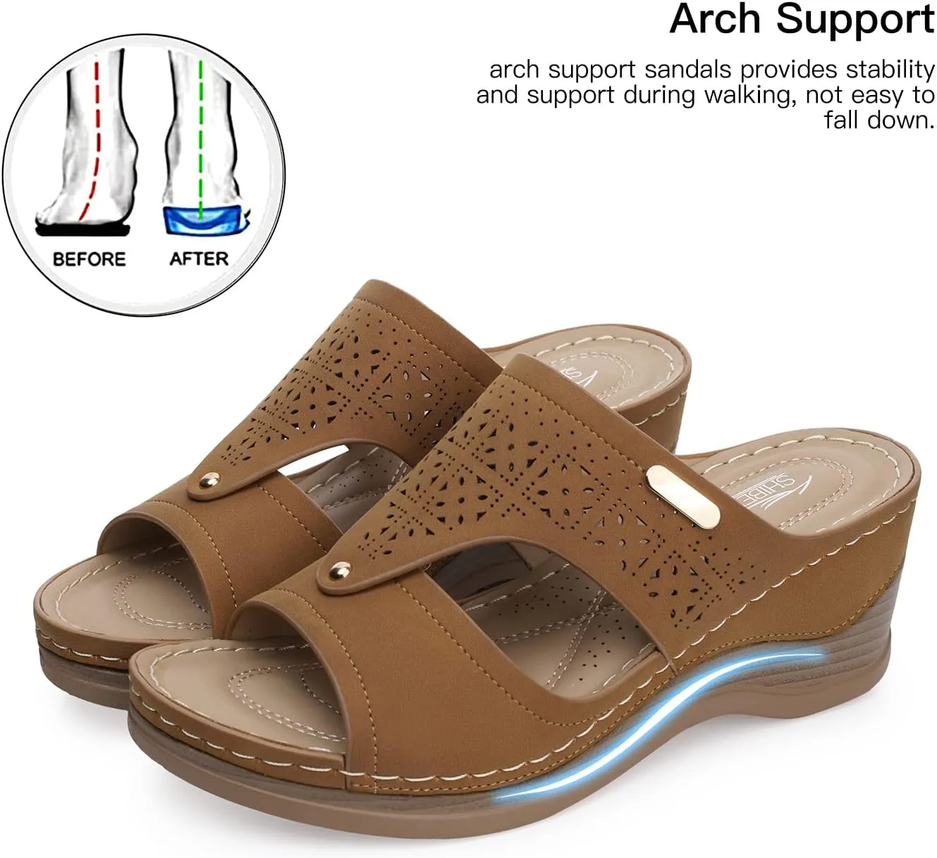 SHIBEVER Womens Wedge Sandals Summer: Comfortable Wedges Sandal Slip On Shoes For Womens Low Heel Dressy Hollow Out Ladies Sandal