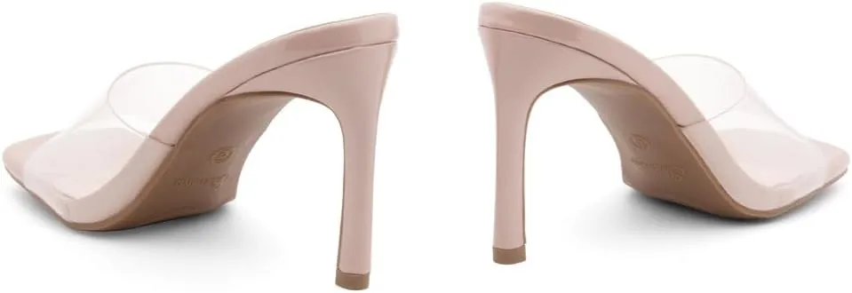 Shoe Land Melrose Women's High Heels Stiletto Heeled Slides, Square Open Toe One Band Slip-On Heeled Mules – Dressy Clear Heeled Sandals for Prom Party Wedding and Vacation