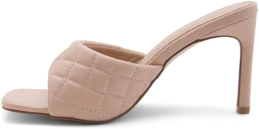 Shoe Land Melrose Women's High Heels Stiletto Heeled Slides, Square Open Toe One Band Slip-On Heeled Mules – Dressy Clear Heeled Sandals for Prom Party Wedding and Vacation