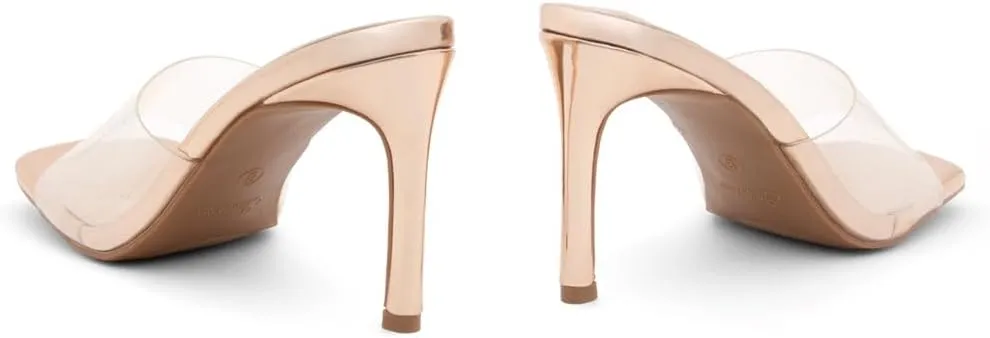 Shoe Land Melrose Women's High Heels Stiletto Heeled Slides, Square Open Toe One Band Slip-On Heeled Mules – Dressy Clear Heeled Sandals for Prom Party Wedding and Vacation