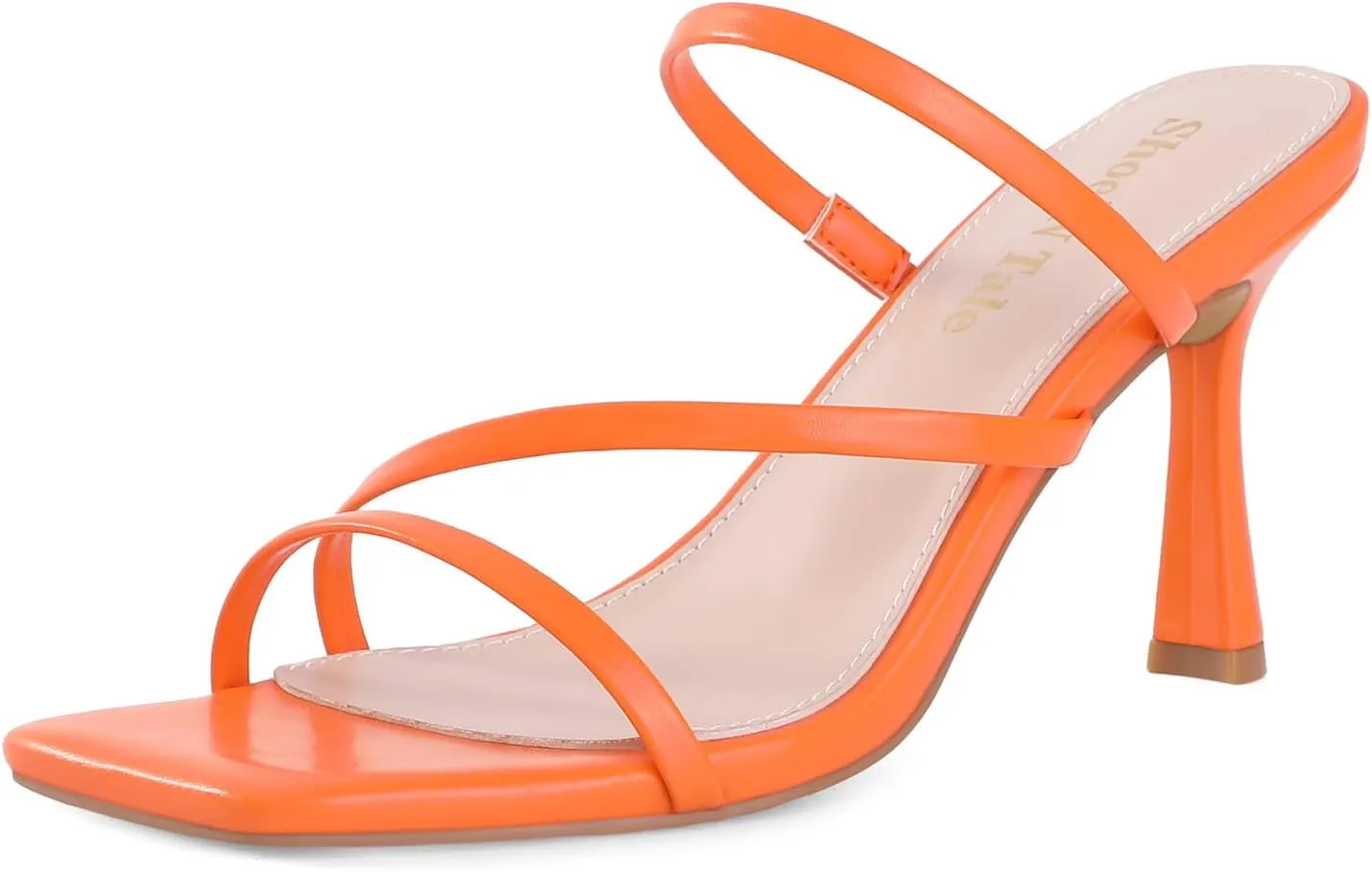 Shoe'N Tale Strappy Kitten Heels For Women Stiletto Mules Square Open Toe Slip On Sandals