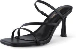 Shoe'N Tale Strappy Kitten Heels For Women Stiletto Mules Square Open Toe Slip On Sandals