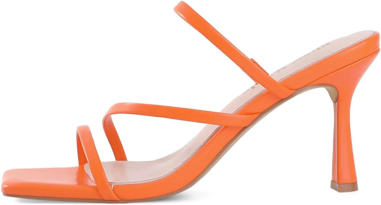 Shoe'N Tale Strappy Kitten Heels For Women Stiletto Mules Square Open Toe Slip On Sandals