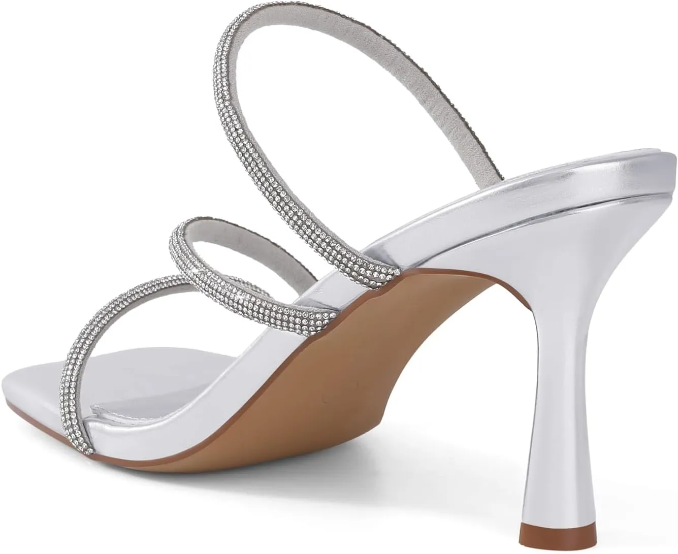 Shoe'N Tale Strappy Kitten Heels For Women Stiletto Mules Square Open Toe Slip On Sandals