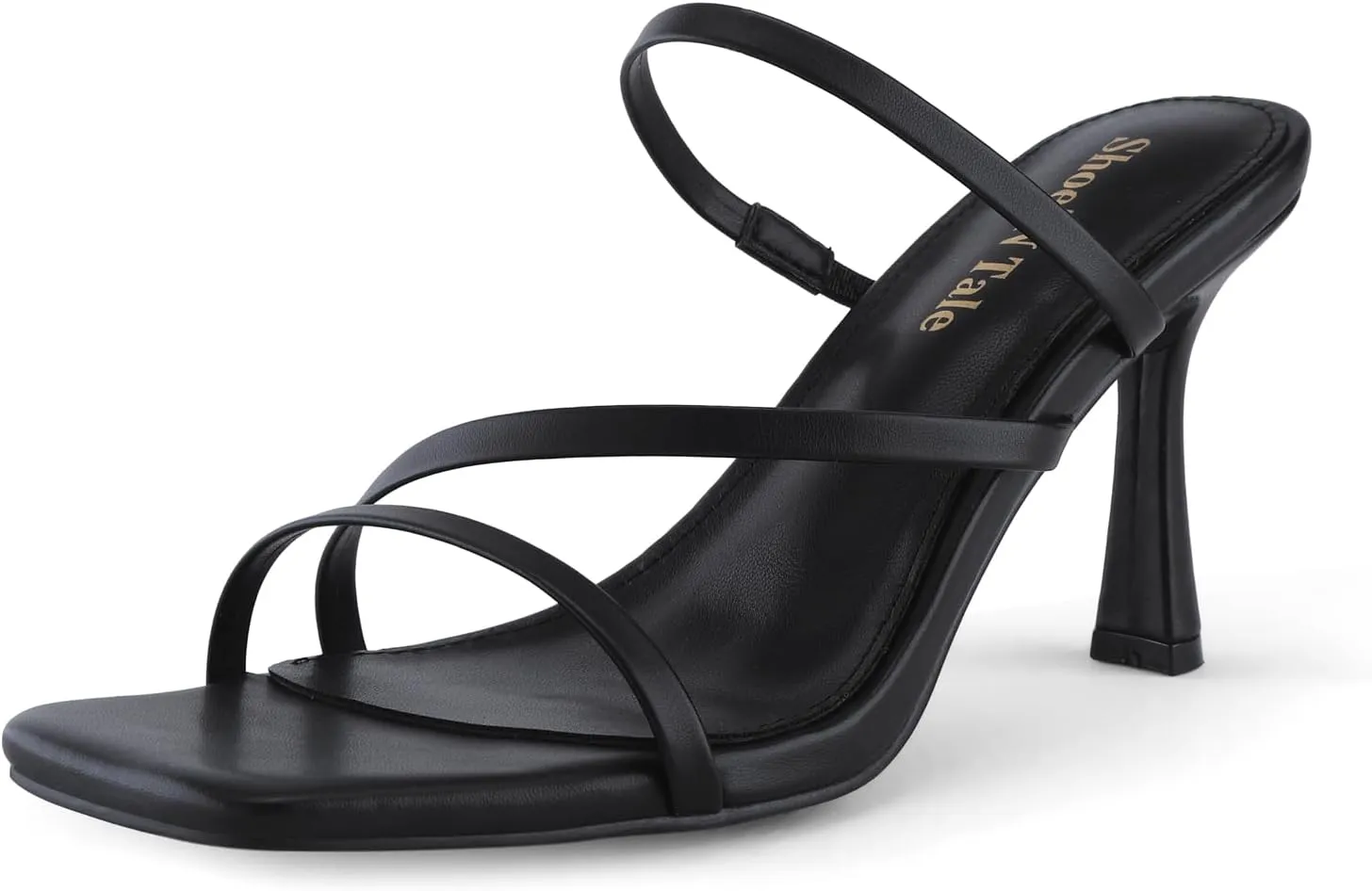 Shoe'N Tale Strappy Kitten Heels For Women Stiletto Mules Square Open Toe Slip On Sandals