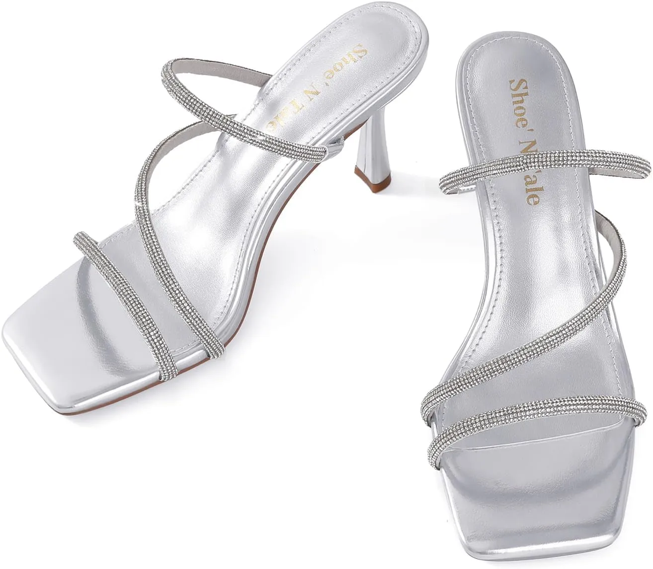 Shoe'N Tale Strappy Kitten Heels For Women Stiletto Mules Square Open Toe Slip On Sandals