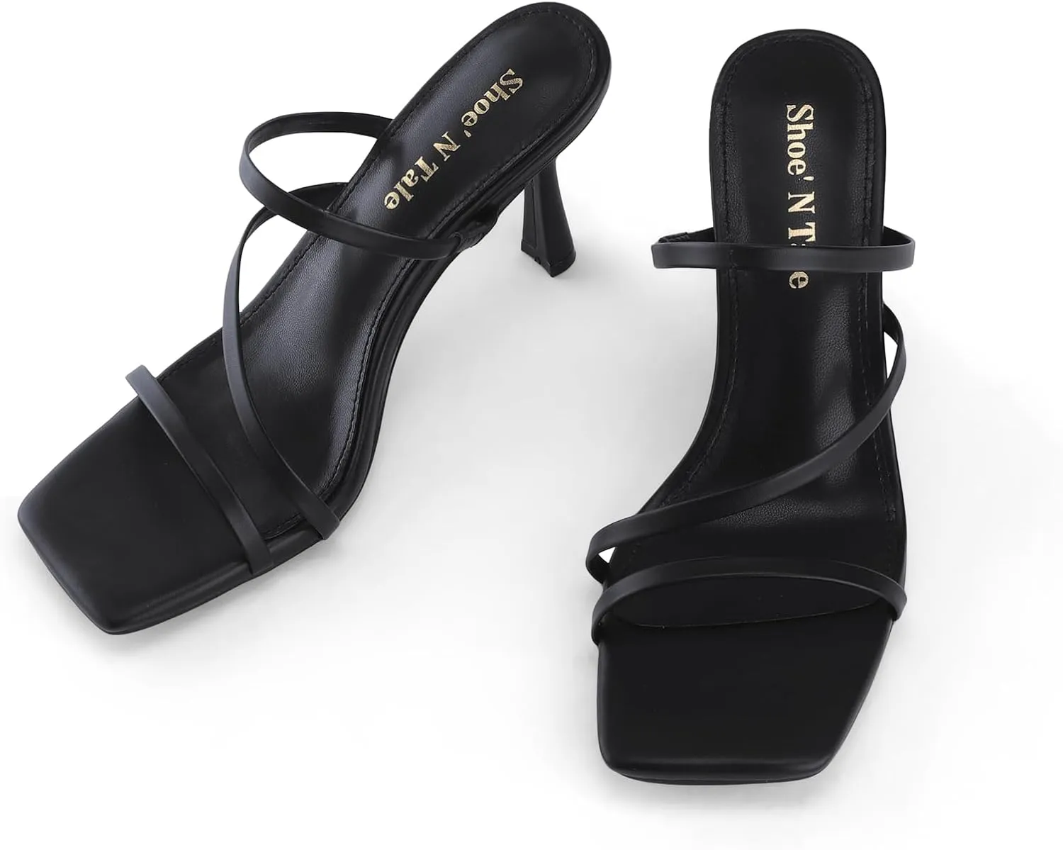 Shoe'N Tale Strappy Kitten Heels For Women Stiletto Mules Square Open Toe Slip On Sandals