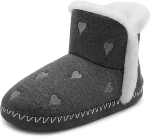 shoeslocker Women's Bootie Slippers Fuzzy Winter Ankle Boots Slippers Warm House Shoes Outdoor Indoor with Plush Fur Lining
