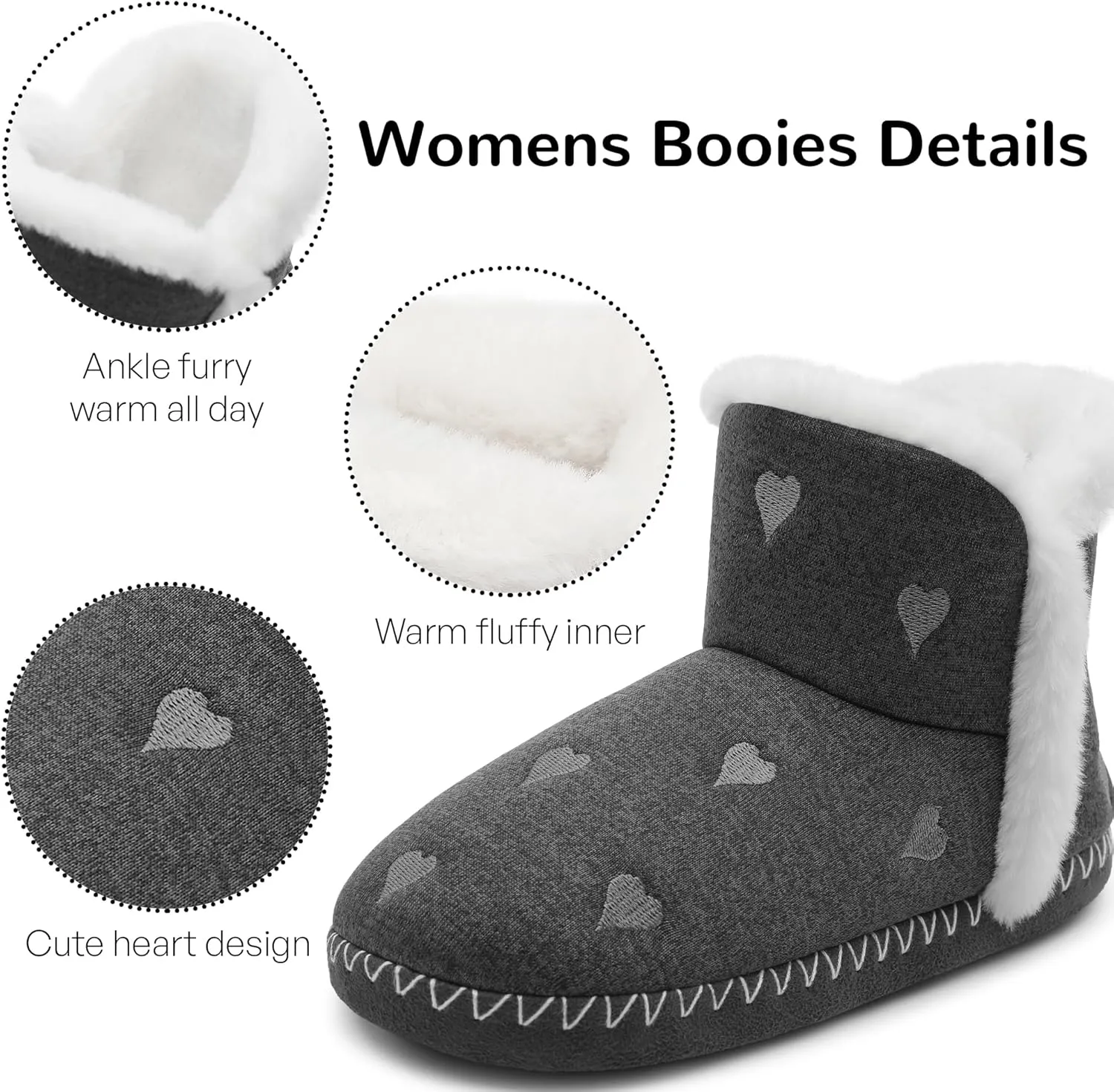 shoeslocker Women's Bootie Slippers Fuzzy Winter Ankle Boots Slippers Warm House Shoes Outdoor Indoor with Plush Fur Lining