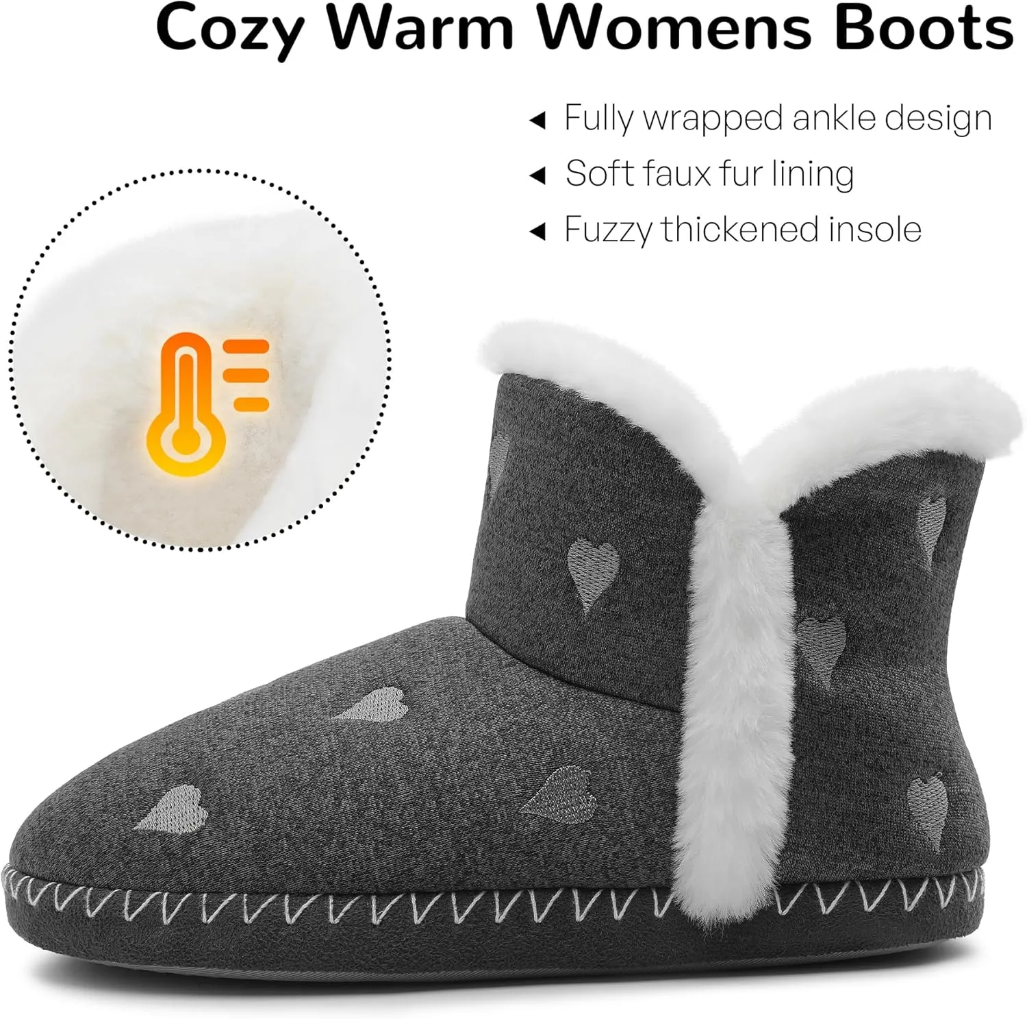 shoeslocker Women's Bootie Slippers Fuzzy Winter Ankle Boots Slippers Warm House Shoes Outdoor Indoor with Plush Fur Lining