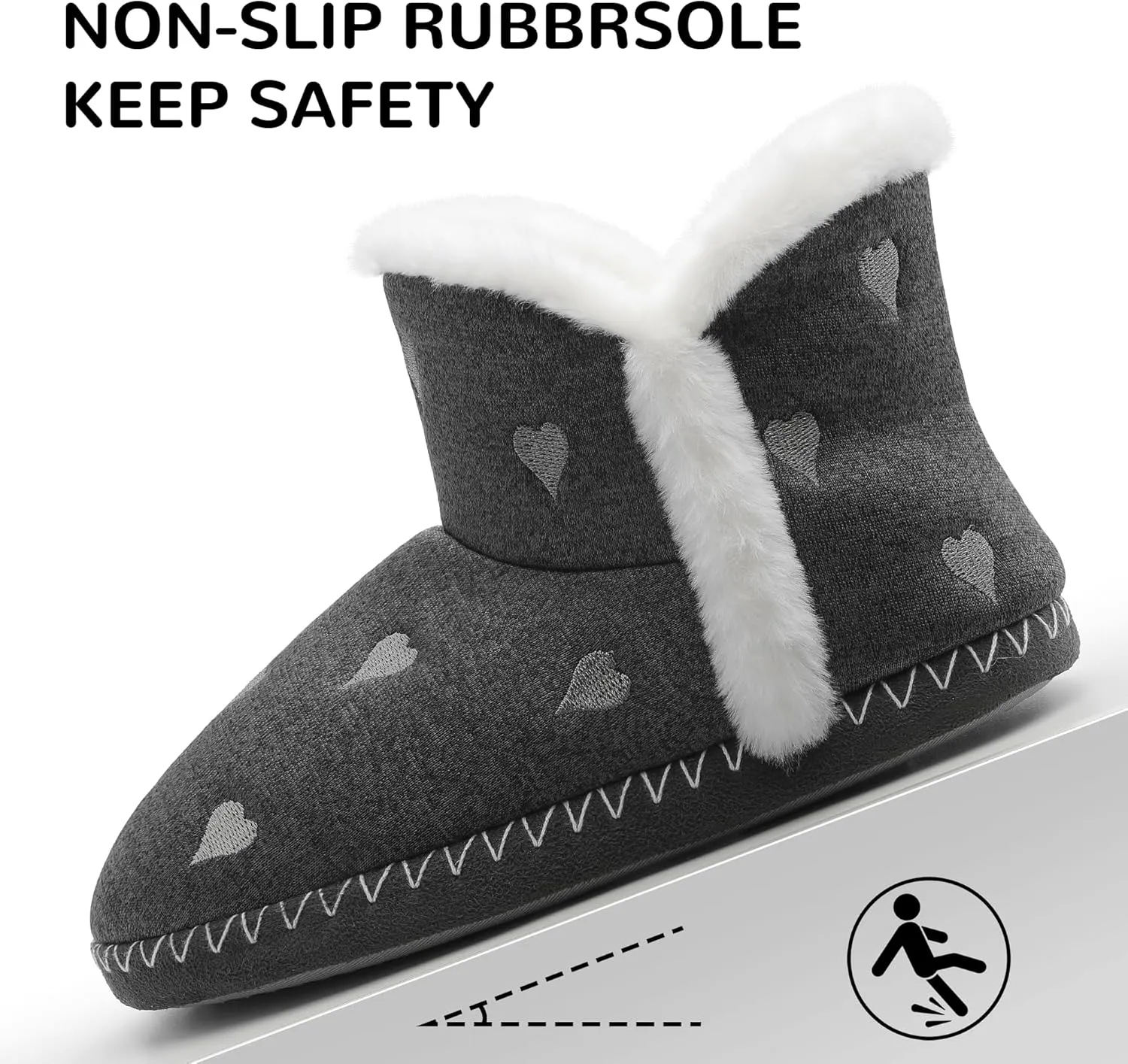 shoeslocker Women's Bootie Slippers Fuzzy Winter Ankle Boots Slippers Warm House Shoes Outdoor Indoor with Plush Fur Lining