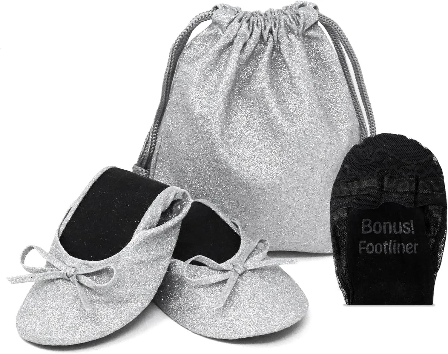 Silky Toes Women's Glitter Foldable Ballet Flat Roll Up Slipper Shoes