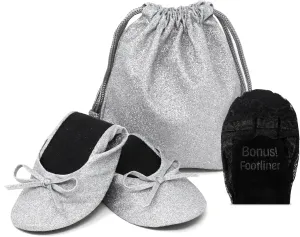 Silky Toes Women's Glitter Foldable Ballet Flat Roll Up Slipper Shoes