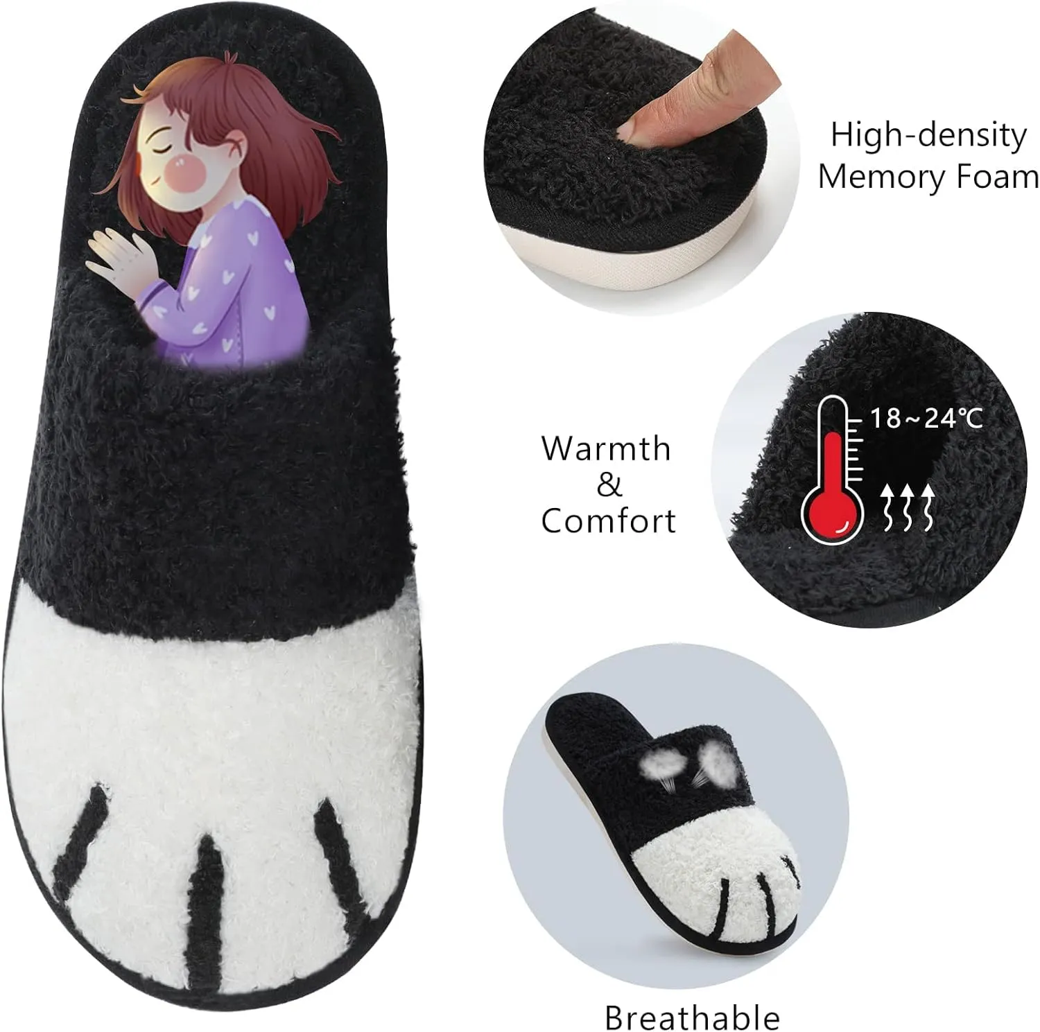 SINNO Cute Animal Slippers for Women Indoor Outdoor Memory Foam House Slipper Soft Warm Cozy Fuzzy Bedroom Non-Slip Shoes Christmas Gift ladies