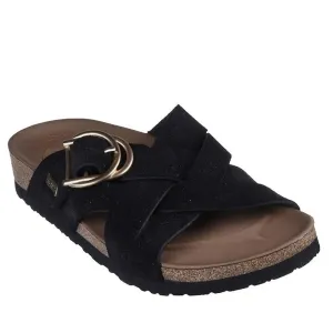 Skechers Womens Arch Fit Granola Natural Hangout Slide Black Suede Upper