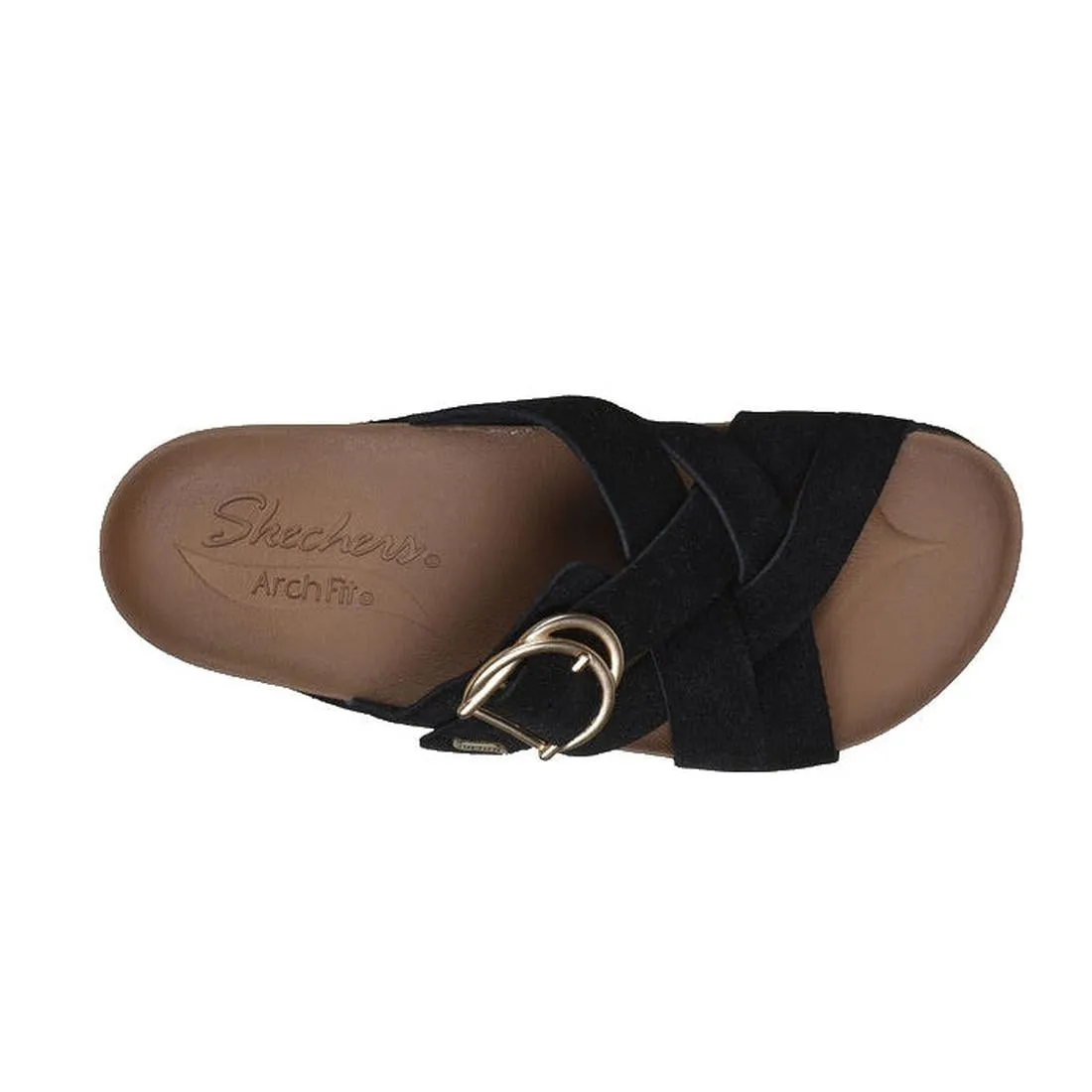 Skechers Womens Arch Fit Granola Natural Hangout Slide Black Suede Upper