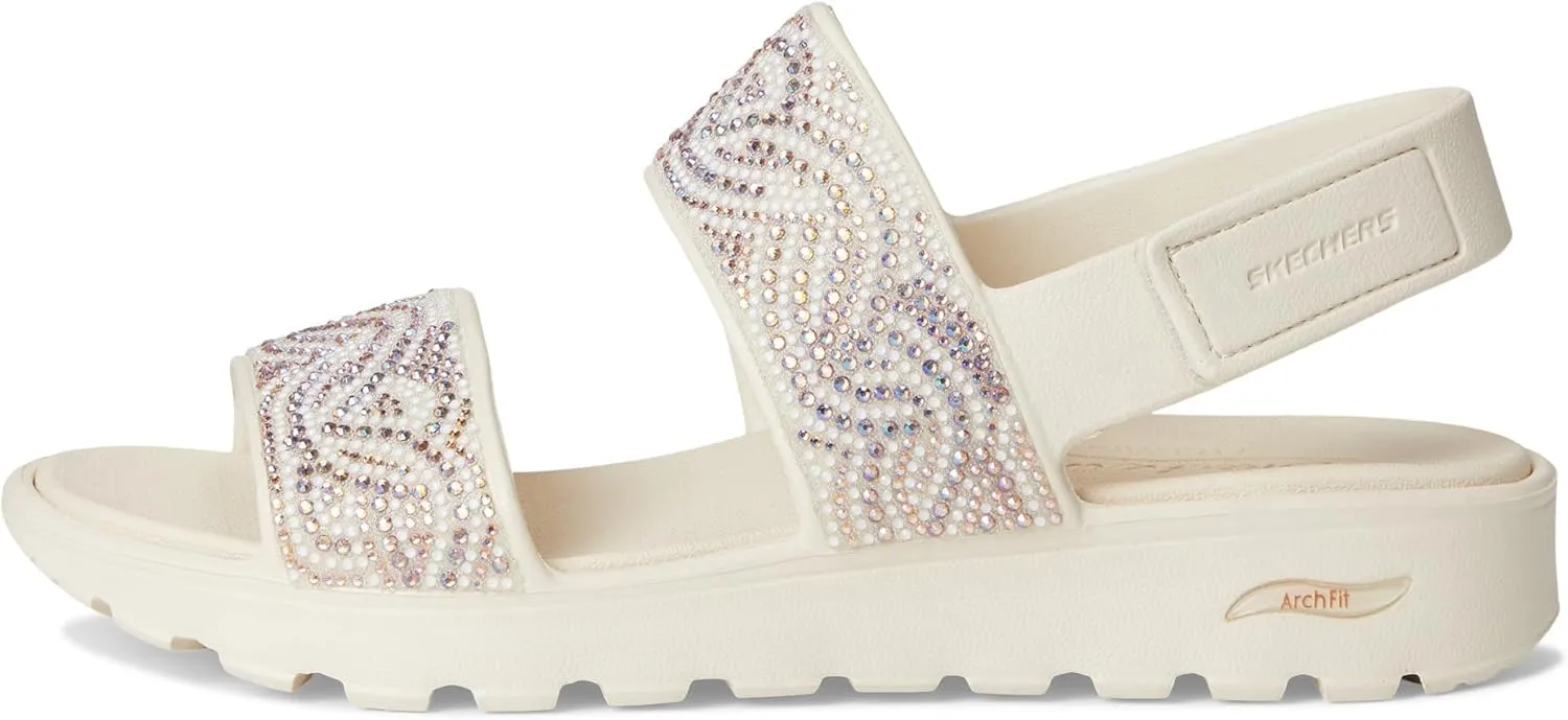 Skechers Women's Foamies Arch Fit Footsteps Double Band with Rhinestones Wedge Sandal