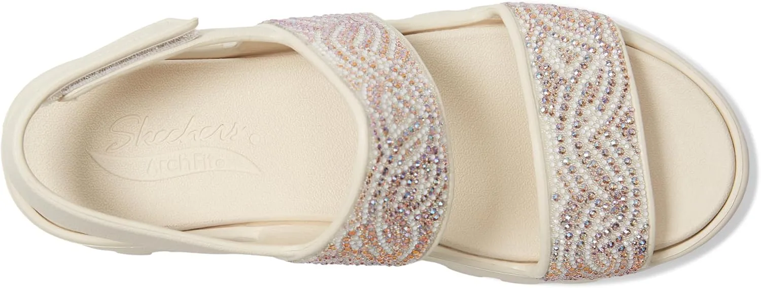 Skechers Women's Foamies Arch Fit Footsteps Double Band with Rhinestones Wedge Sandal