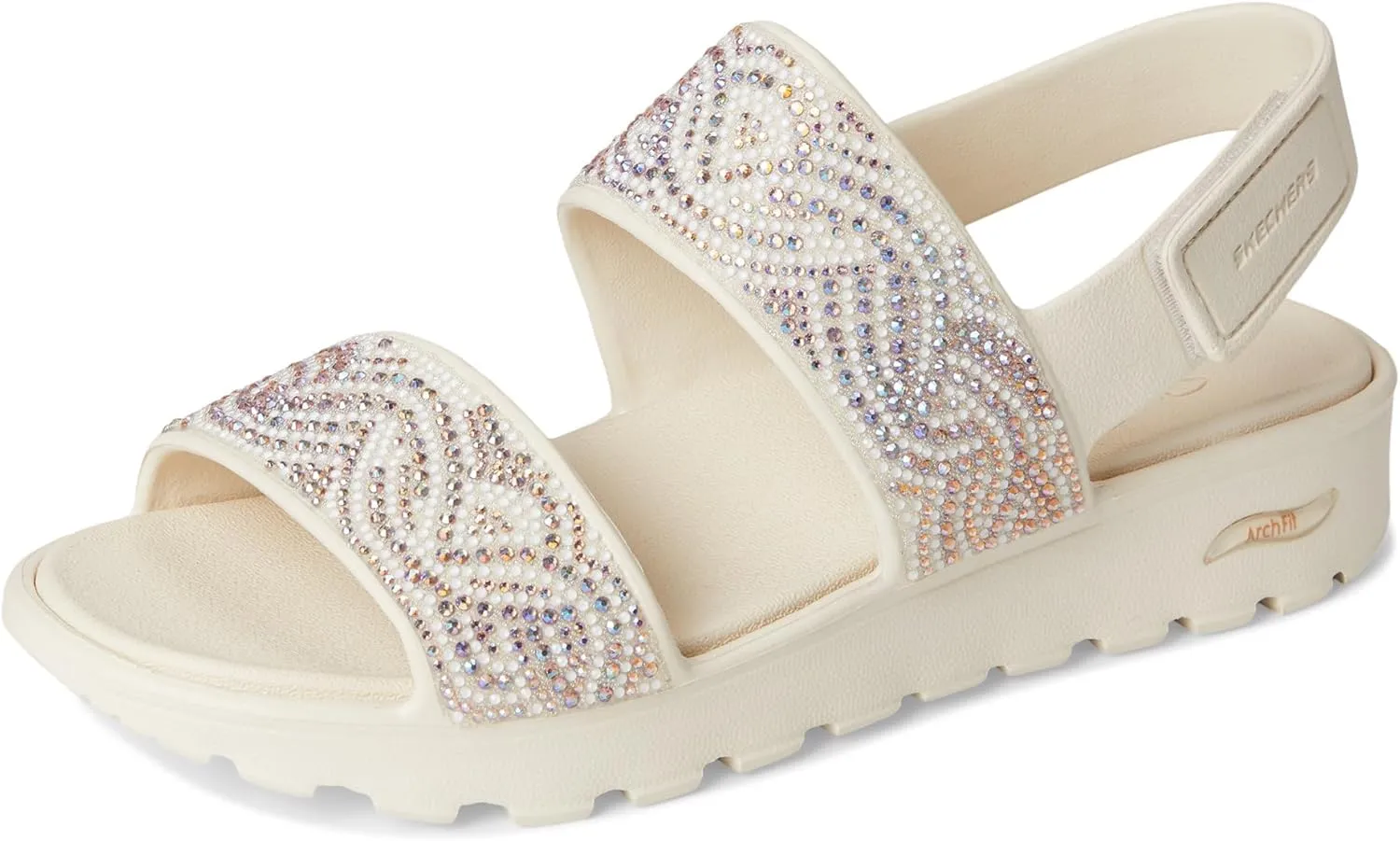 Skechers Women's Foamies Arch Fit Footsteps Double Band with Rhinestones Wedge Sandal