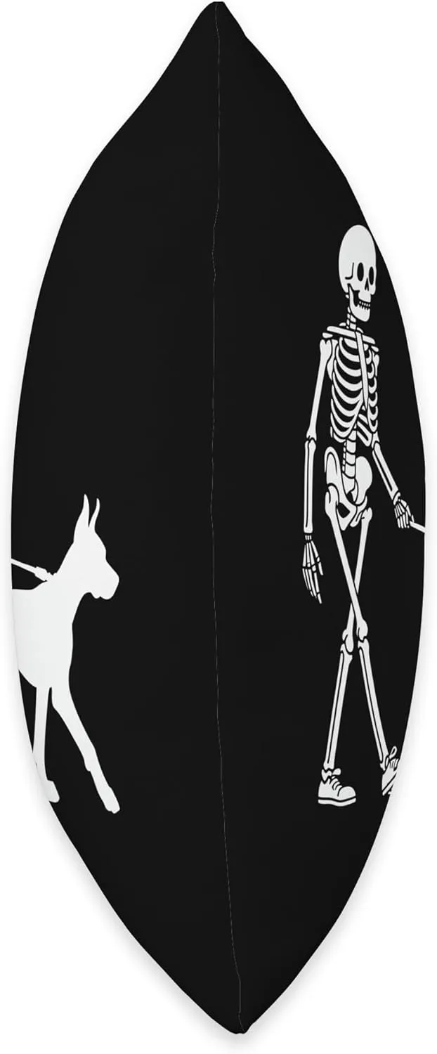 Skeleton Walking a Dog Doberman Pinscher Halloween Outfit Throw Pillow